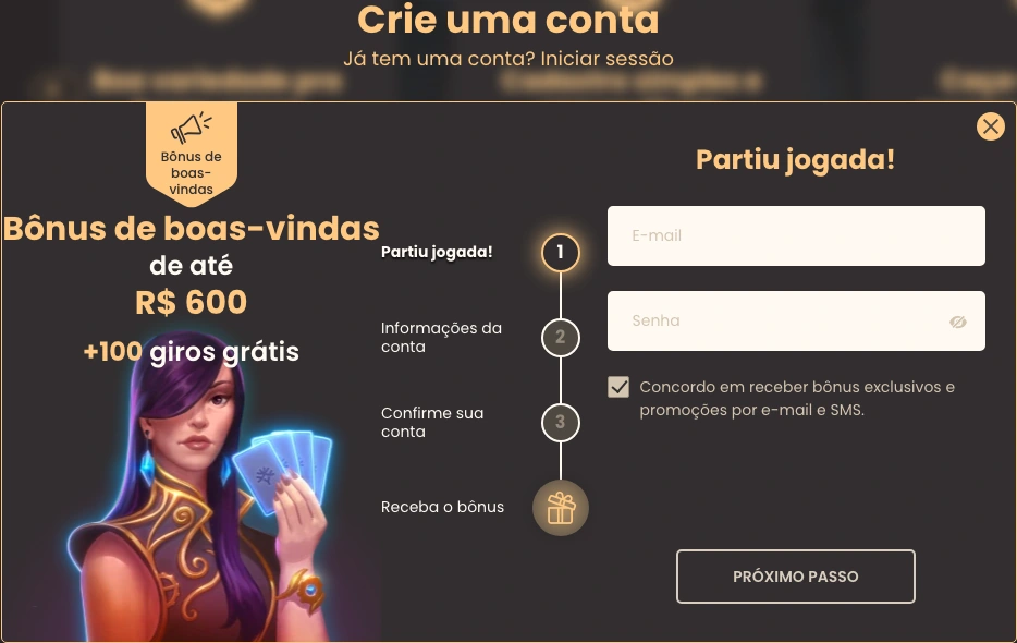Formulário de cadastro do National Casino Brasil